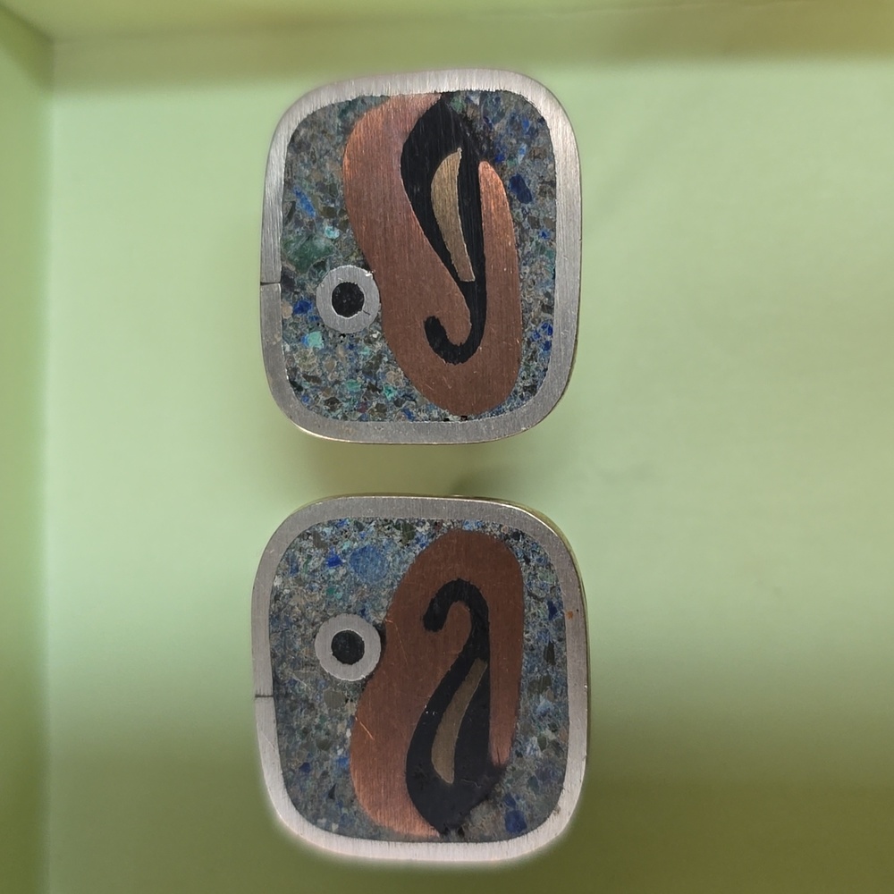 Mexican Sterling Vintage Taxco Casandros Cufflinks ,Abstract Aztec Bird Design